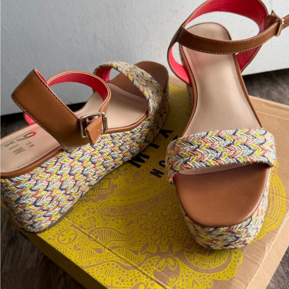 Mix No. 6 Brown Platform Espadrille Sandals with Multicolor Braided Straps